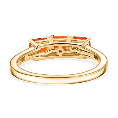 D'Joy Jalisco Fire Opal 0.70 ctw 3 Stone Ring in 18K Yellow Gold Over Sterling Silver (Size 11.5)
