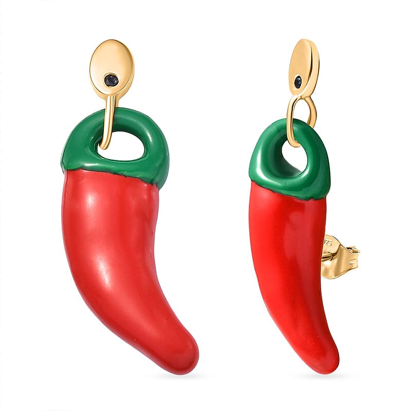 GP Red and Green Enameled Chili Earrings in 18K Vermeil YG Over Sterling Silver