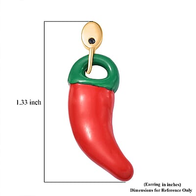 GP Red and Green Enameled Chili Earrings in 18K Vermeil YG Over Sterling Silver