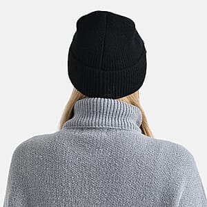 TAMSY Black Acrylic Heavy Knit Beanie with Multi Jewels