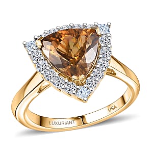 Certified & Appraised AAA  Golden Turkizite and Luxuriant Lab Grown Diamond G-H SI 3.42 ctw Ring in 10K Yellow Gold (Size 10.0)