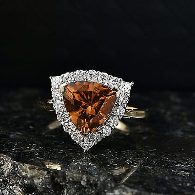 Certified & Appraised AAA Golden Turkizite, Lab Grown Diamond (G-H, SI) Ring in 10K Yellow Gold 3.42 ctw (Size 7.0)
