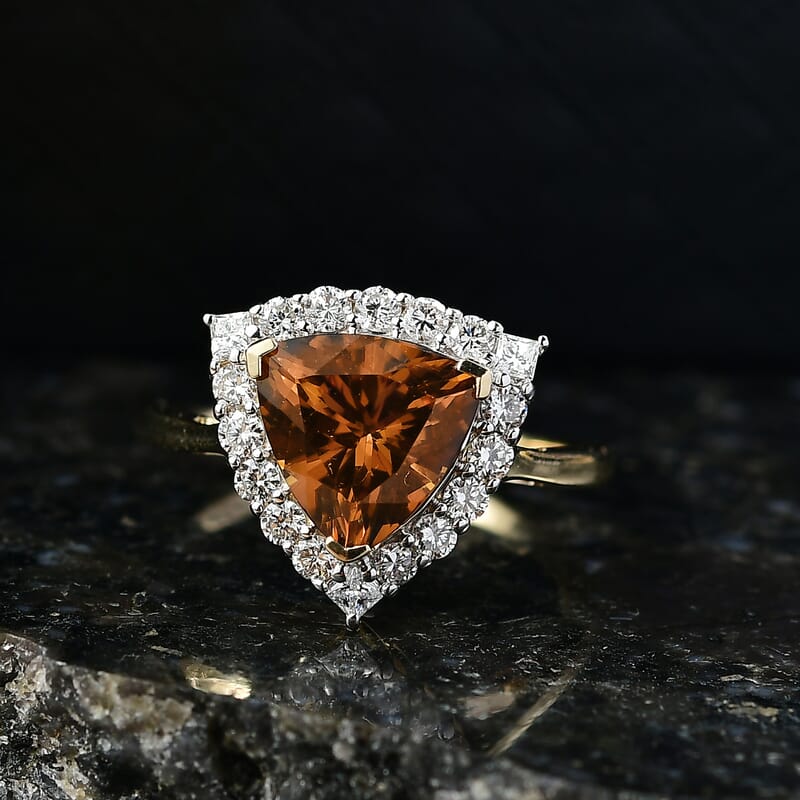 Certified & Appraised AAA Golden Turkizite, Lab Grown Diamond (G-H, SI) Ring in 10K Yellow Gold 3.42 ctw (Size 8.0)