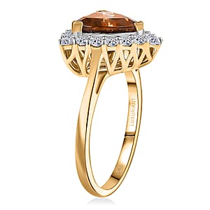 Certified and Appraised AAA Golden Turkizite, Lab Grown Diamond (G-H, SI) Ring in 10K Yellow Gold 3.42 ctw (Size 8.5)