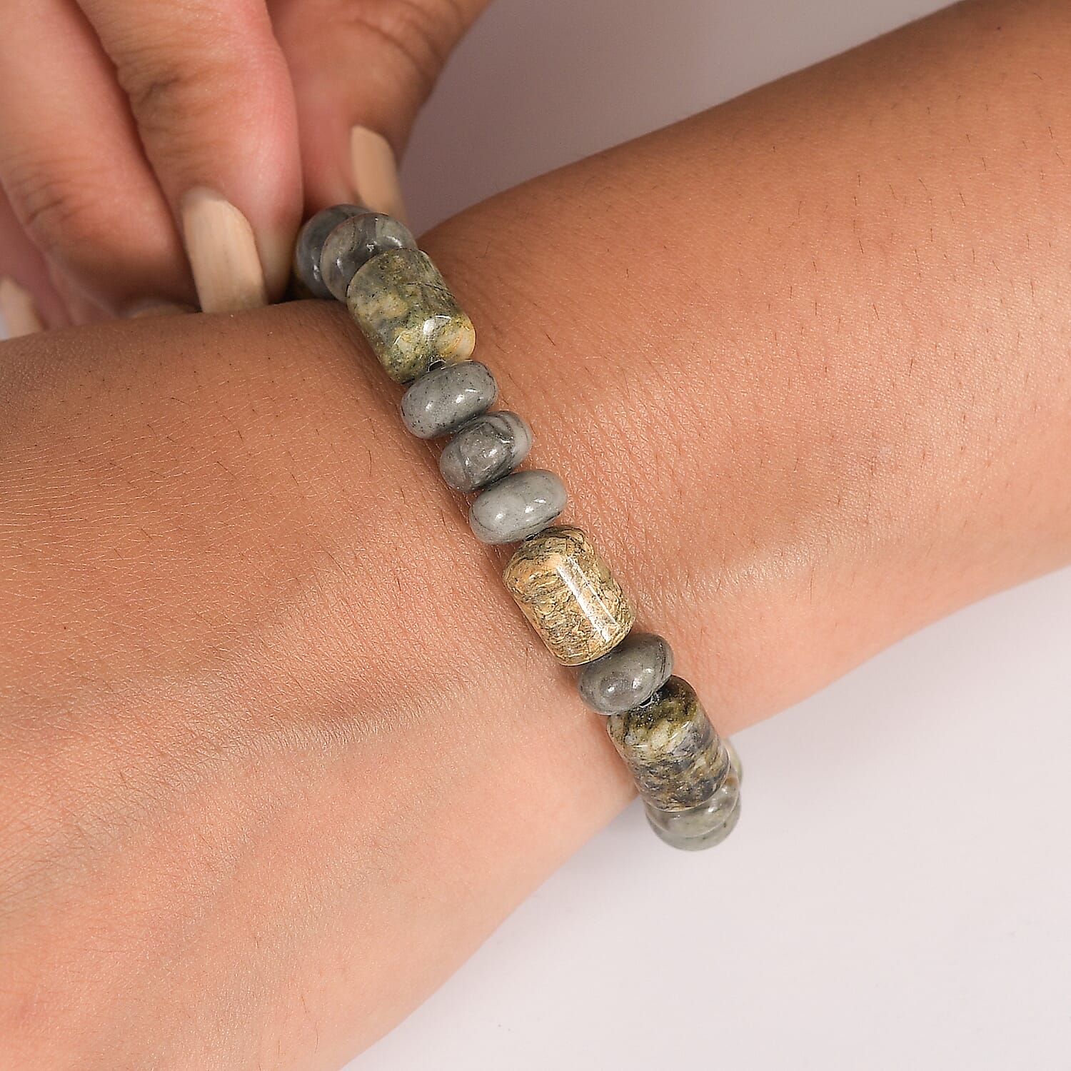 Moss Agate 110.00 ctw Beaded Stretch Bracelet