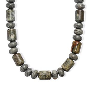 EverTrue Moss Agate 265.00 ctw Beaded Necklace in Stainless Steel (18 Inches)
