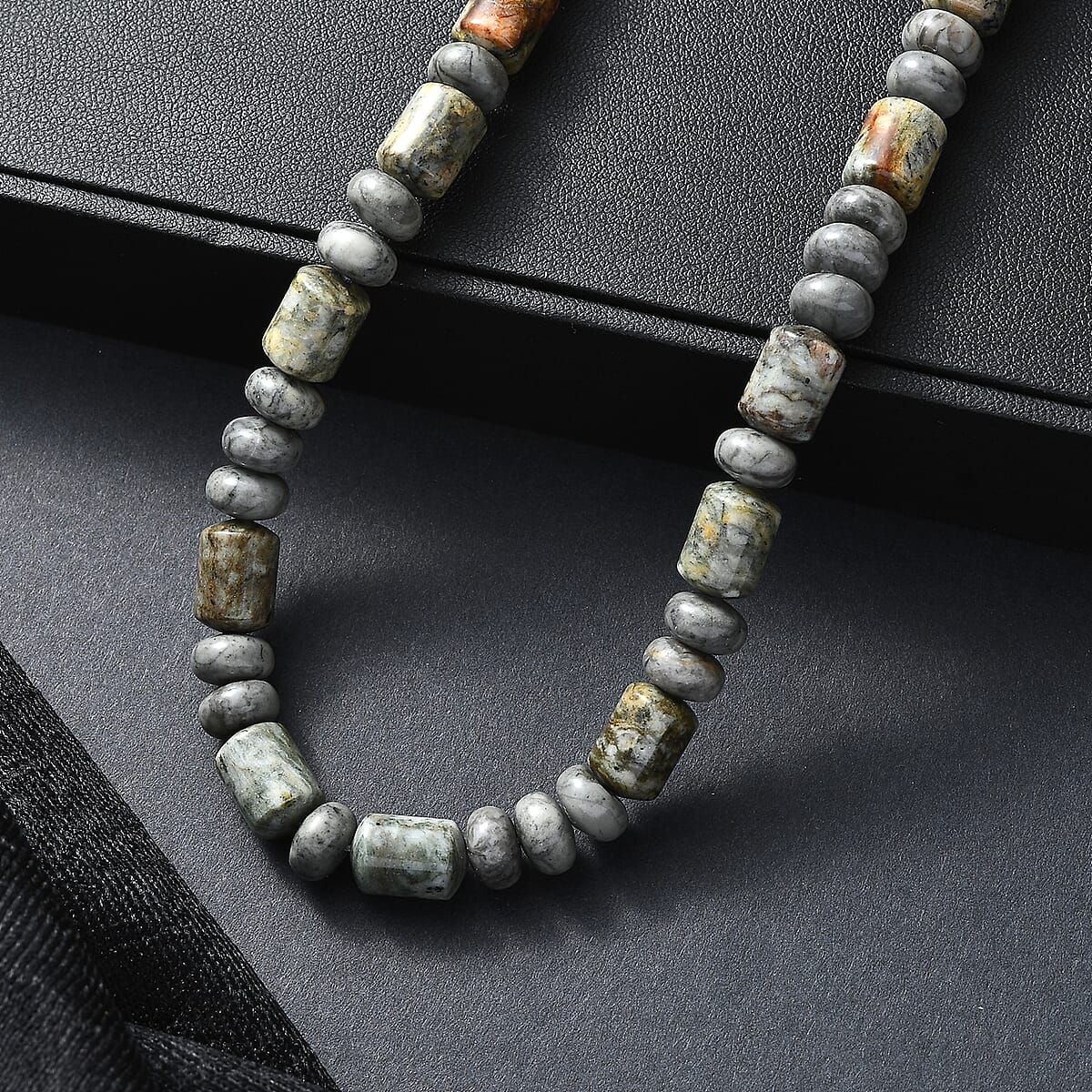 EverTrue Moss Agate 265.00 ctw Beaded Necklace in Stainless Steel (18 Inches) image number 1