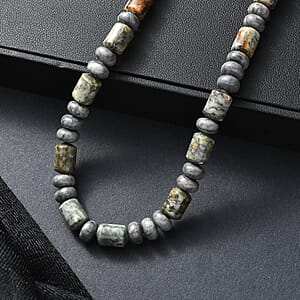 EverTrue Moss Agate 265.00 ctw Beaded Necklace in Stainless Steel (18 Inches)