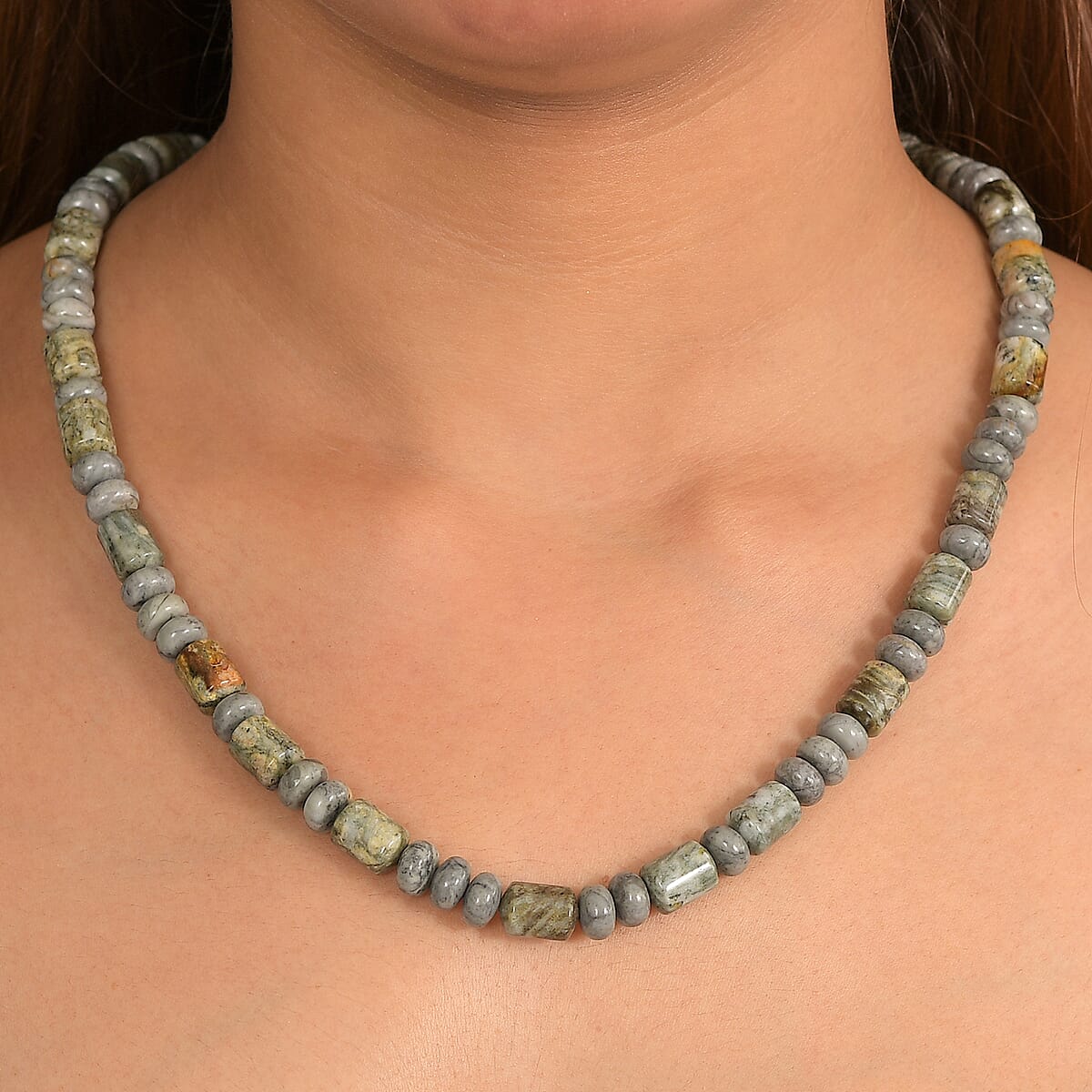 EverTrue Moss Agate 265.00 ctw Beaded Necklace in Stainless Steel (18 Inches) image number 2