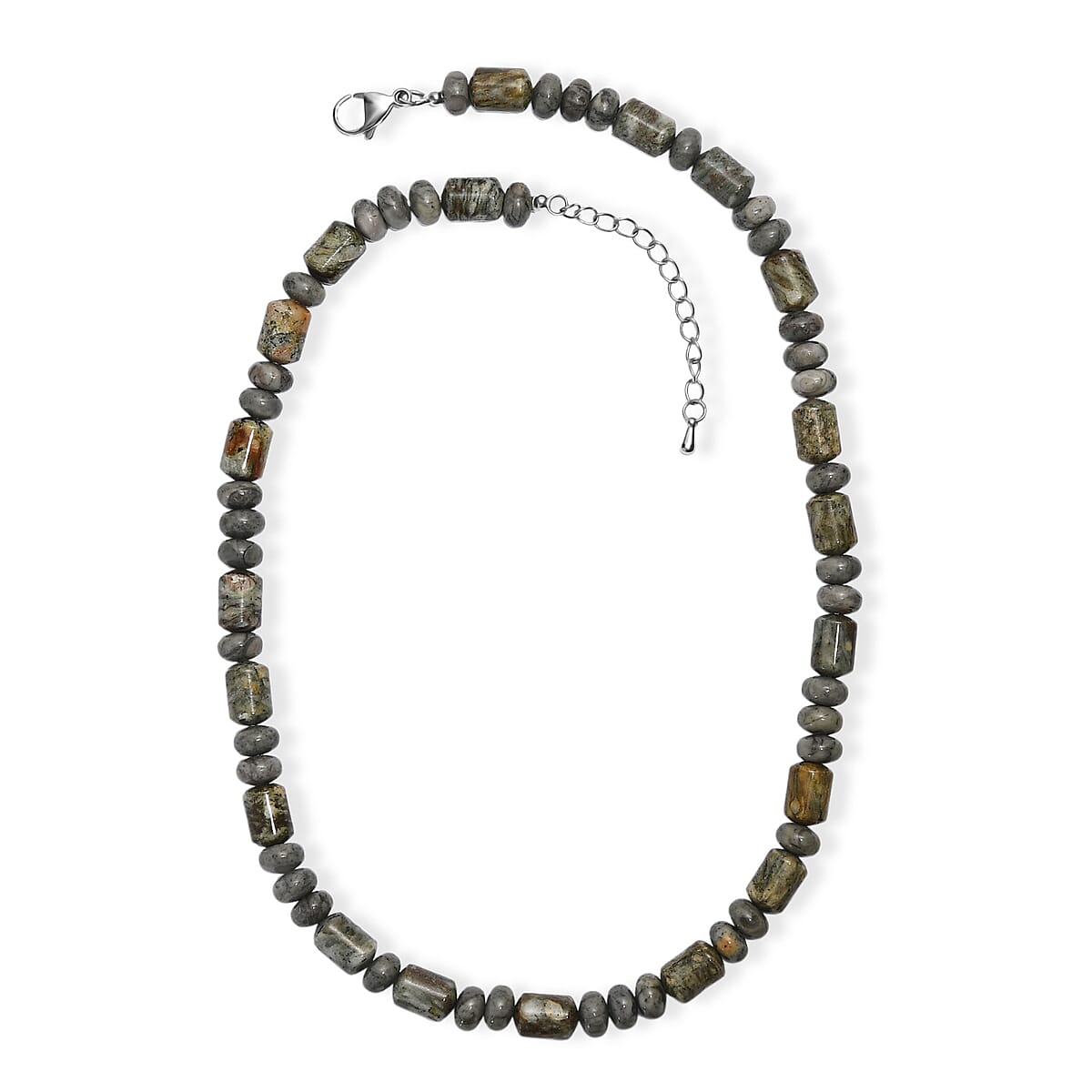 EverTrue Moss Agate 265.00 ctw Beaded Necklace in Stainless Steel (18 Inches) image number 3