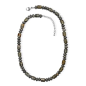 EverTrue Moss Agate 265.00 ctw Beaded Necklace in Stainless Steel (18 Inches)
