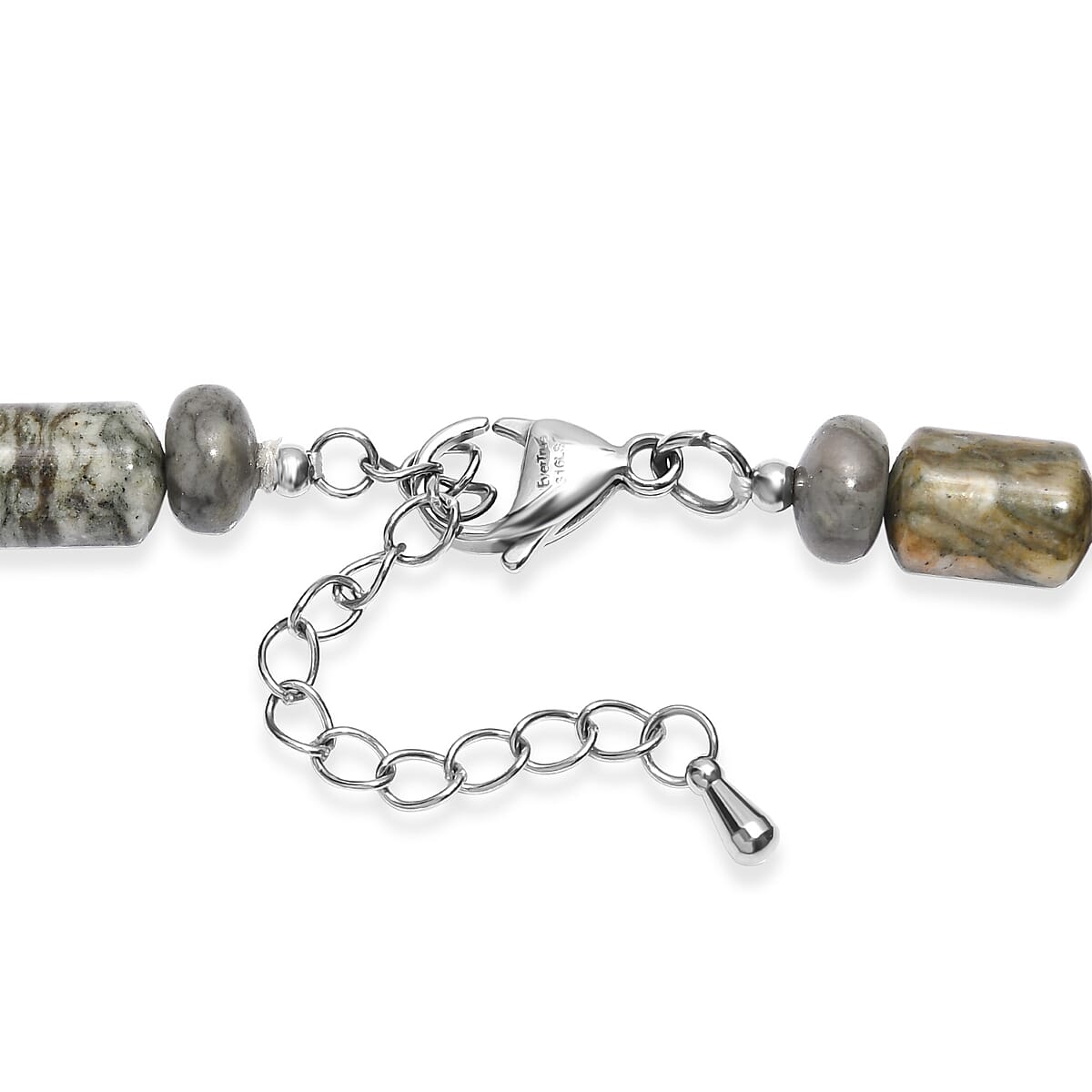 EverTrue Moss Agate 265.00 ctw Beaded Necklace in Stainless Steel (18 Inches) image number 4