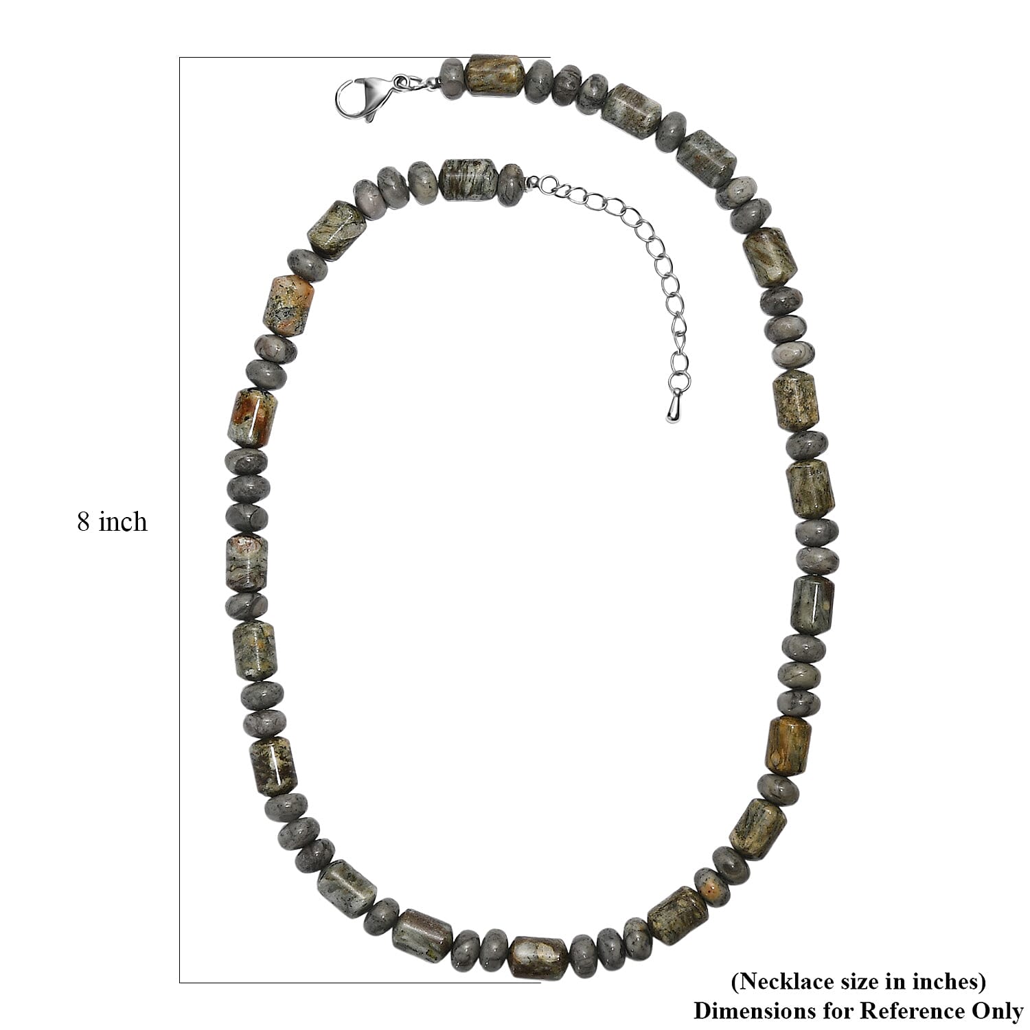EverTrue Moss Agate 265.00 ctw Beaded Necklace in Stainless Steel (18 Inches)