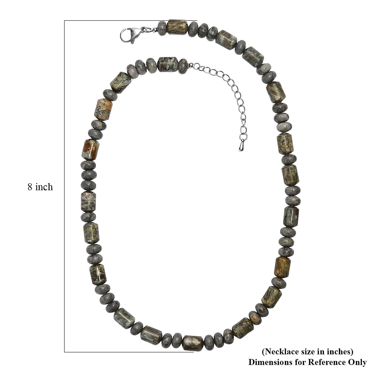 EverTrue Moss Agate 265.00 ctw Beaded Necklace in Stainless Steel (18 Inches) image number 5