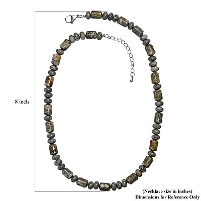 EverTrue Moss Agate 265.00 ctw Beaded Necklace in Stainless Steel (18 Inches)