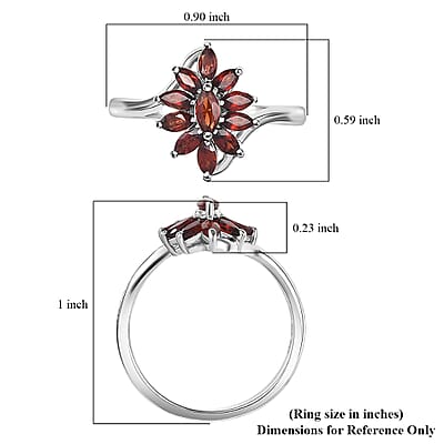 D'Joy Mozambique Garnet 1.20 ctw Ring in Rhodium Over Sterling Silver (Size 5.0)