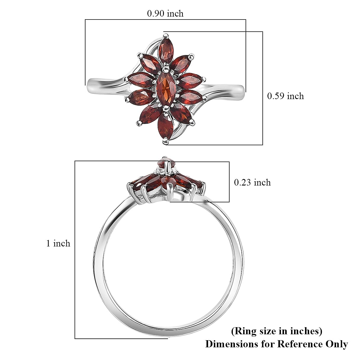 D'Joy Mozambique Garnet 1.20 ctw Ring in Rhodium Over Sterling Silver (Size 6.0)