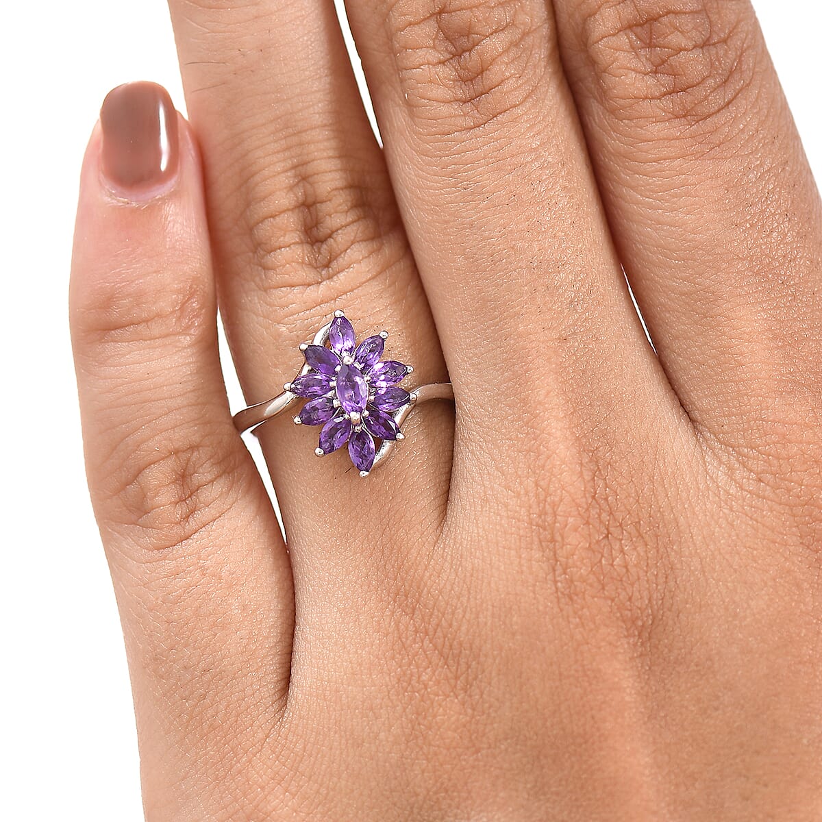 D'Joy African Amethyst Ring in Rhodium Over Sterling Silver 0.94 (Size 5.0) 1.00 ctw image number 2