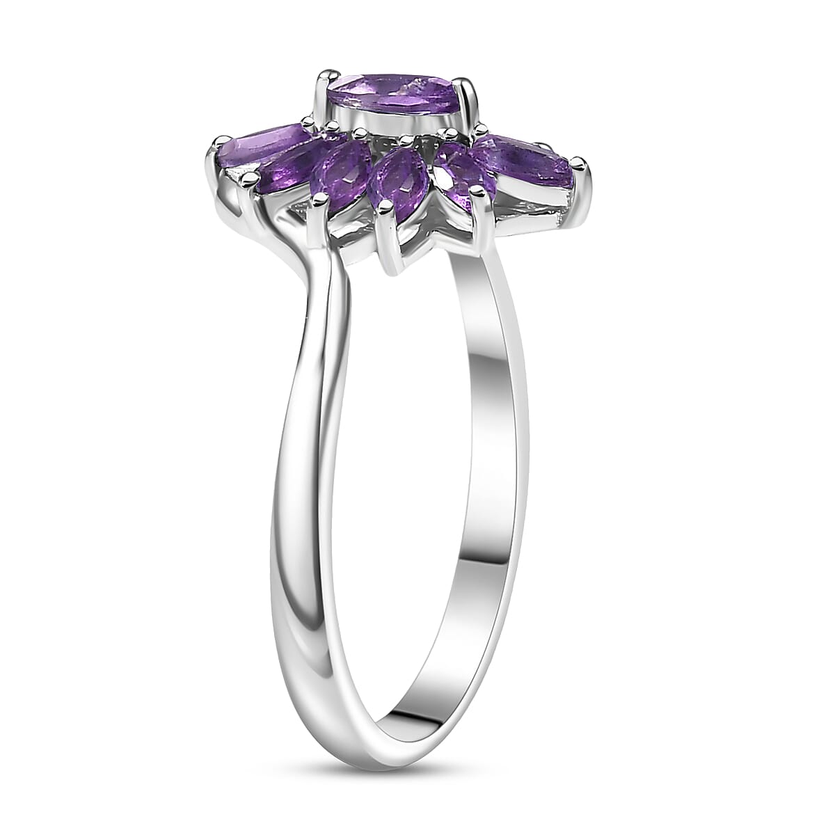 D'Joy African Amethyst Ring in Rhodium Over Sterling Silver 0.94 (Size 5.0) 1.00 ctw image number 3