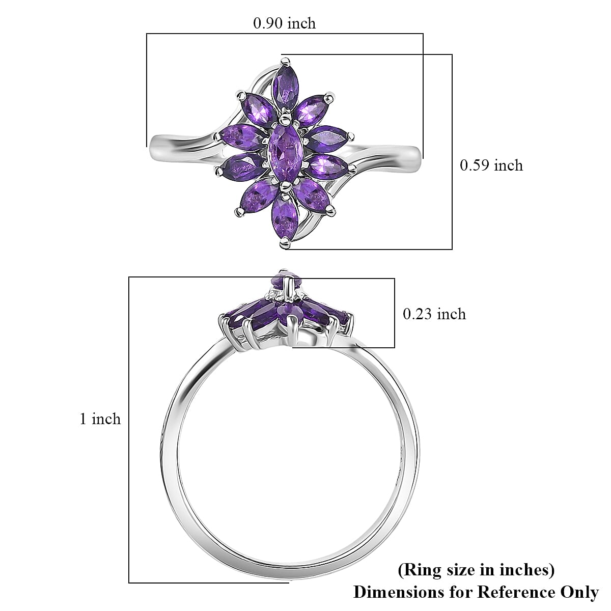 D'Joy African Amethyst Ring in Rhodium Over Sterling Silver 0.94 (Size 5.0) 1.00 ctw image number 5