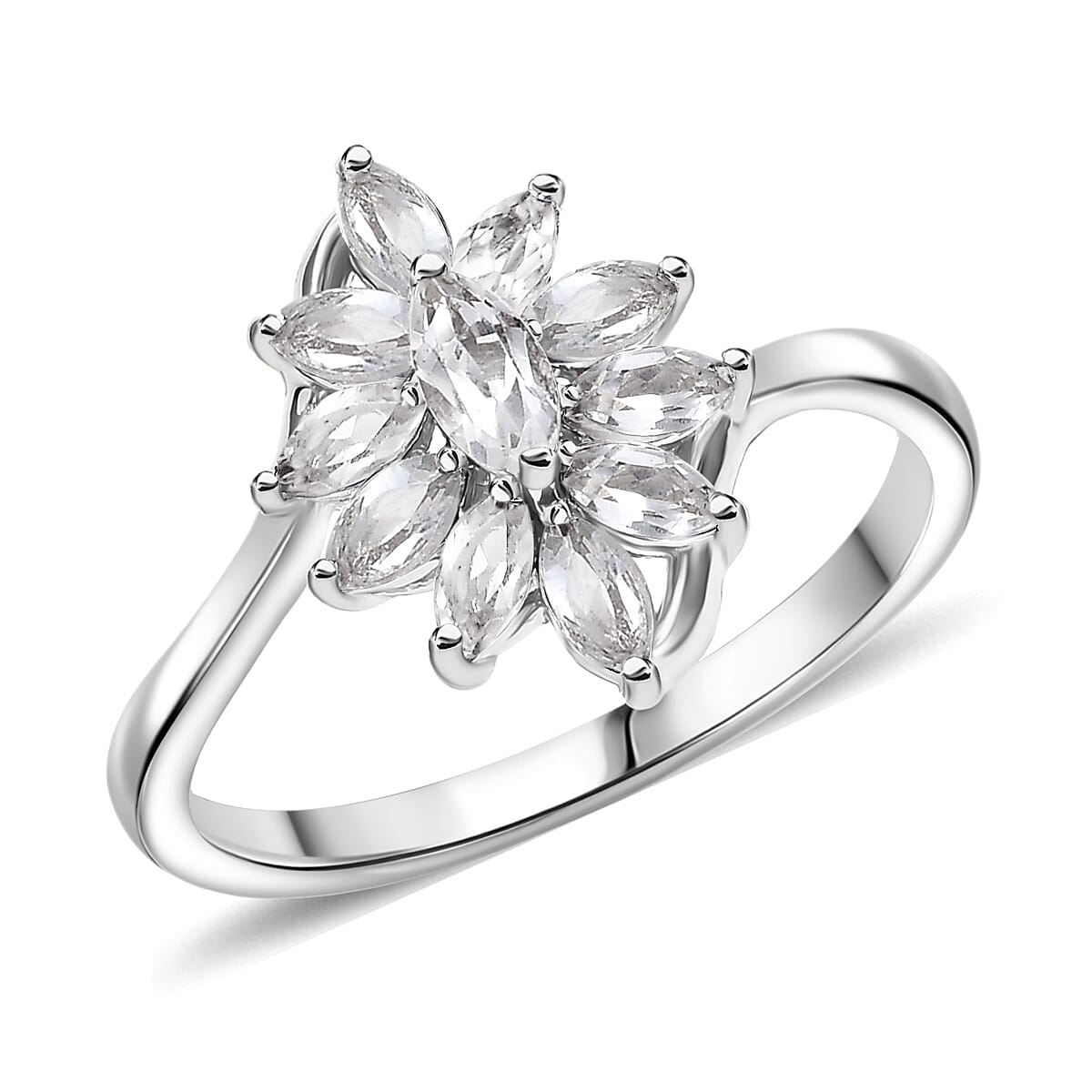 D'Joy White Topaz Ring in Rhodium Over Sterling Silver (Size 5.0) 1.15 ctw image number 0