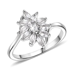 D'Joy White Topaz Ring in Rhodium Over Sterling Silver (Size 5.0) 1.15 ctw