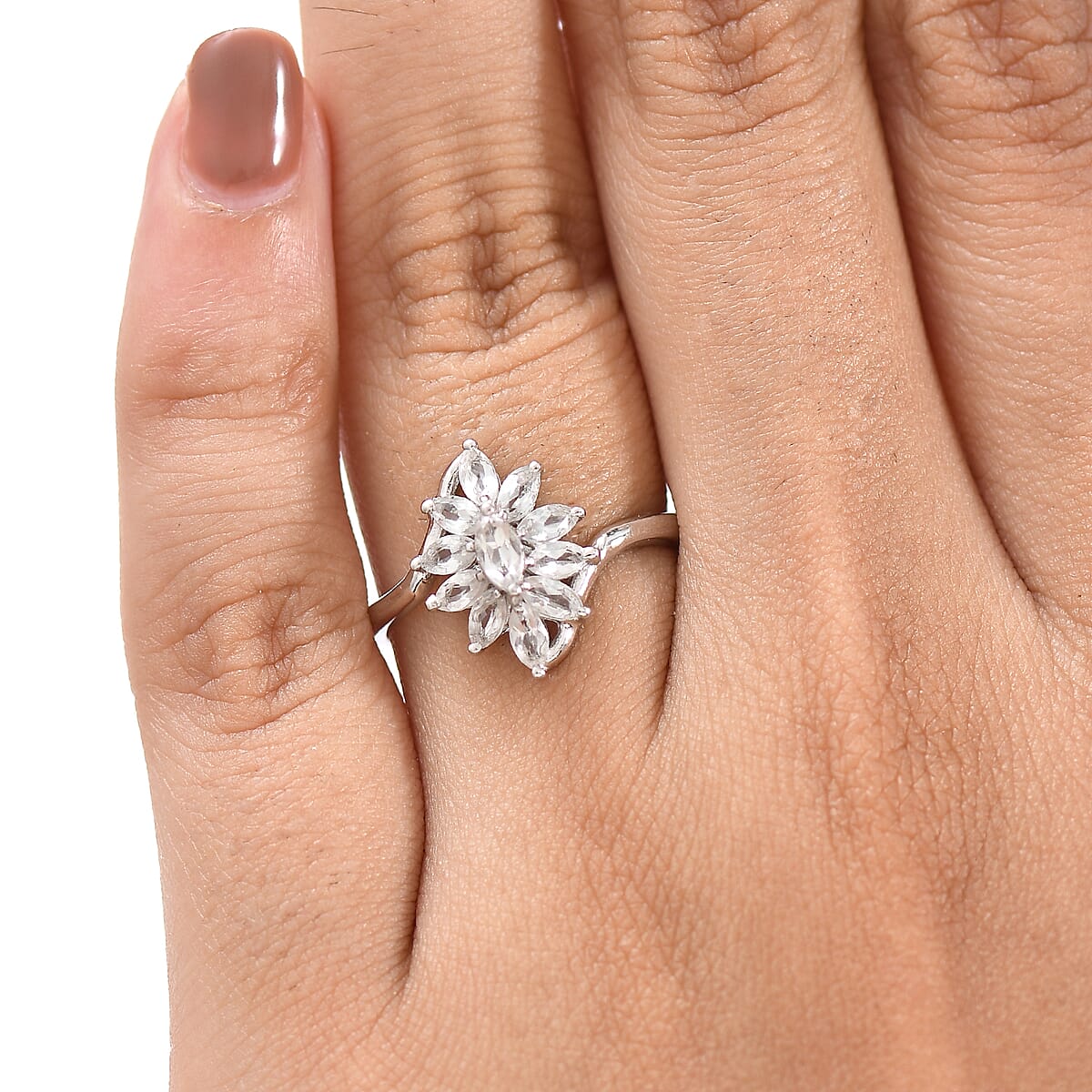 D'Joy White Topaz Ring in Rhodium Over Sterling Silver (Size 5.0) 1.15 ctw image number 2