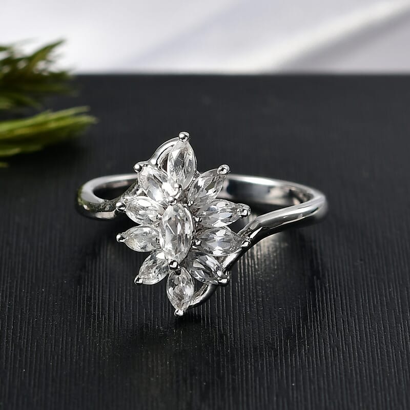 D'Joy White Topaz Ring in Rhodium Over Sterling Silver (Size 8.0) 1.15 ctw