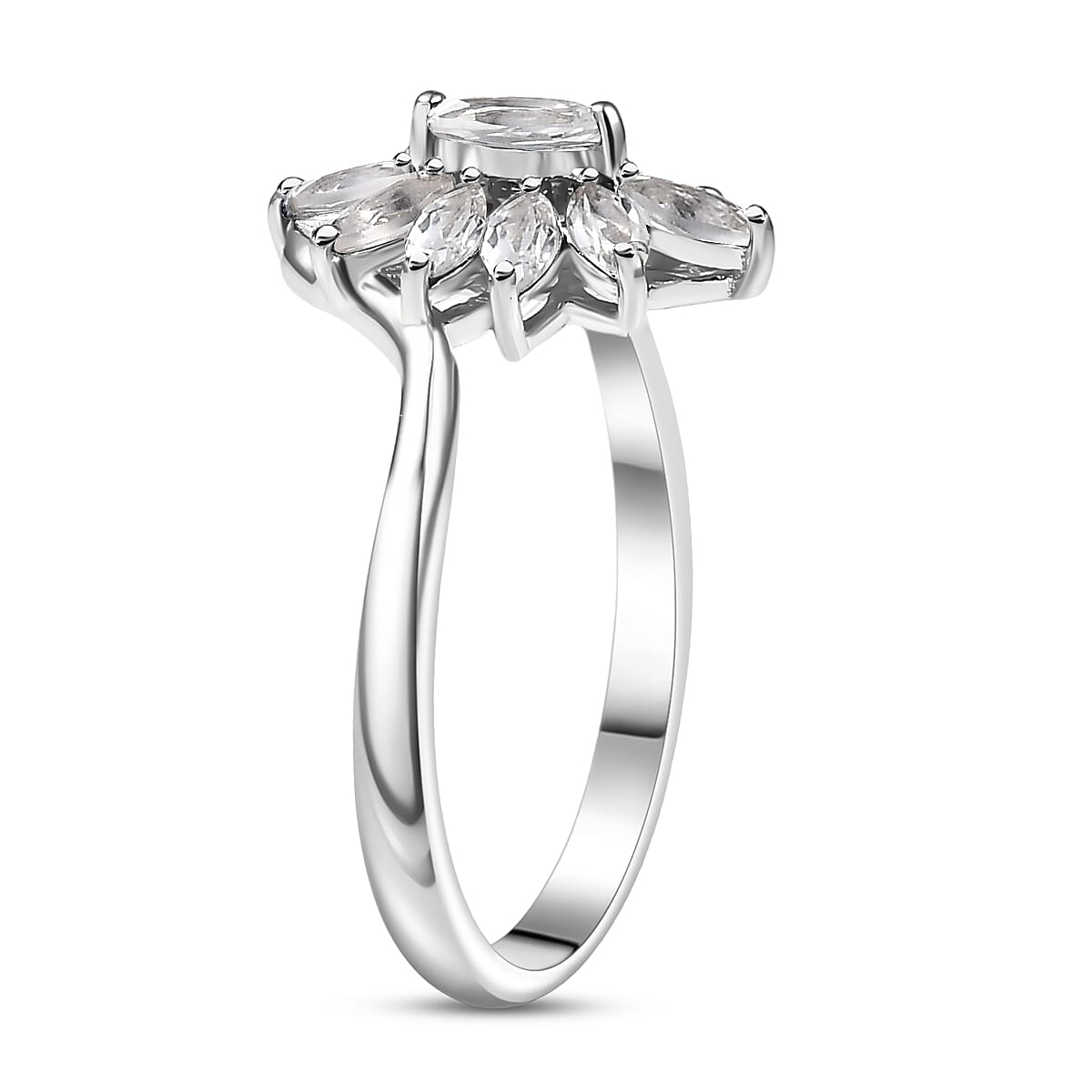 D'Joy White Topaz Ring in Rhodium Over Sterling Silver (Size 8.0) 1.15 ctw