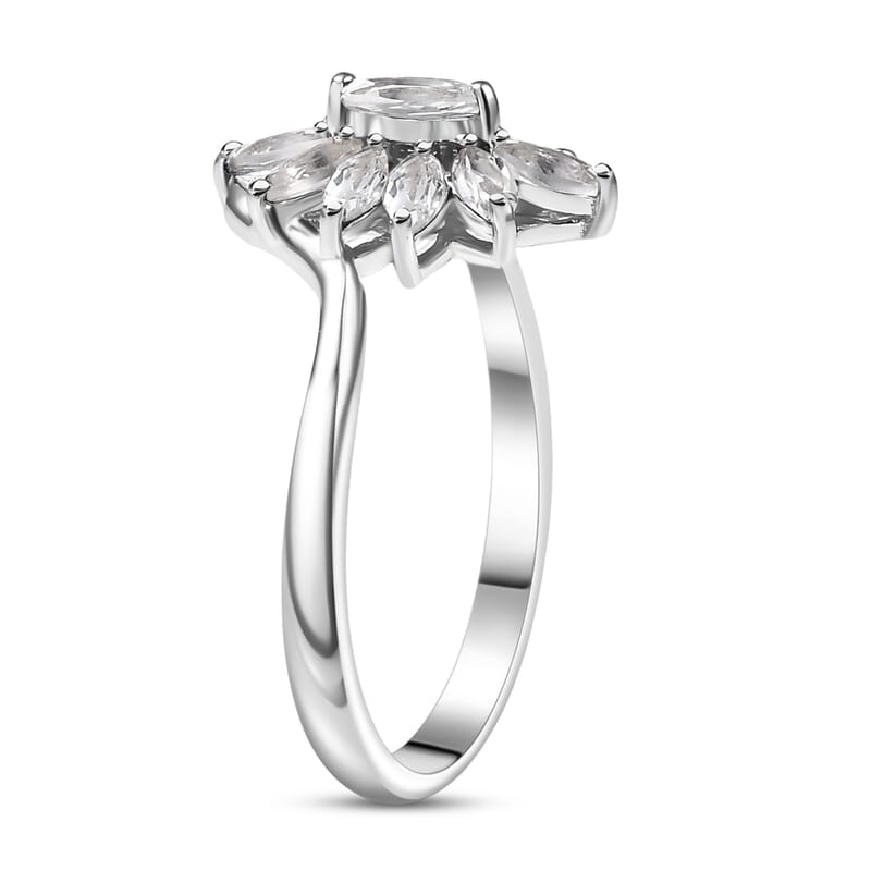 D'Joy White Topaz Ring in Rhodium Over Sterling Silver (Size 8.0) 1.15 ctw