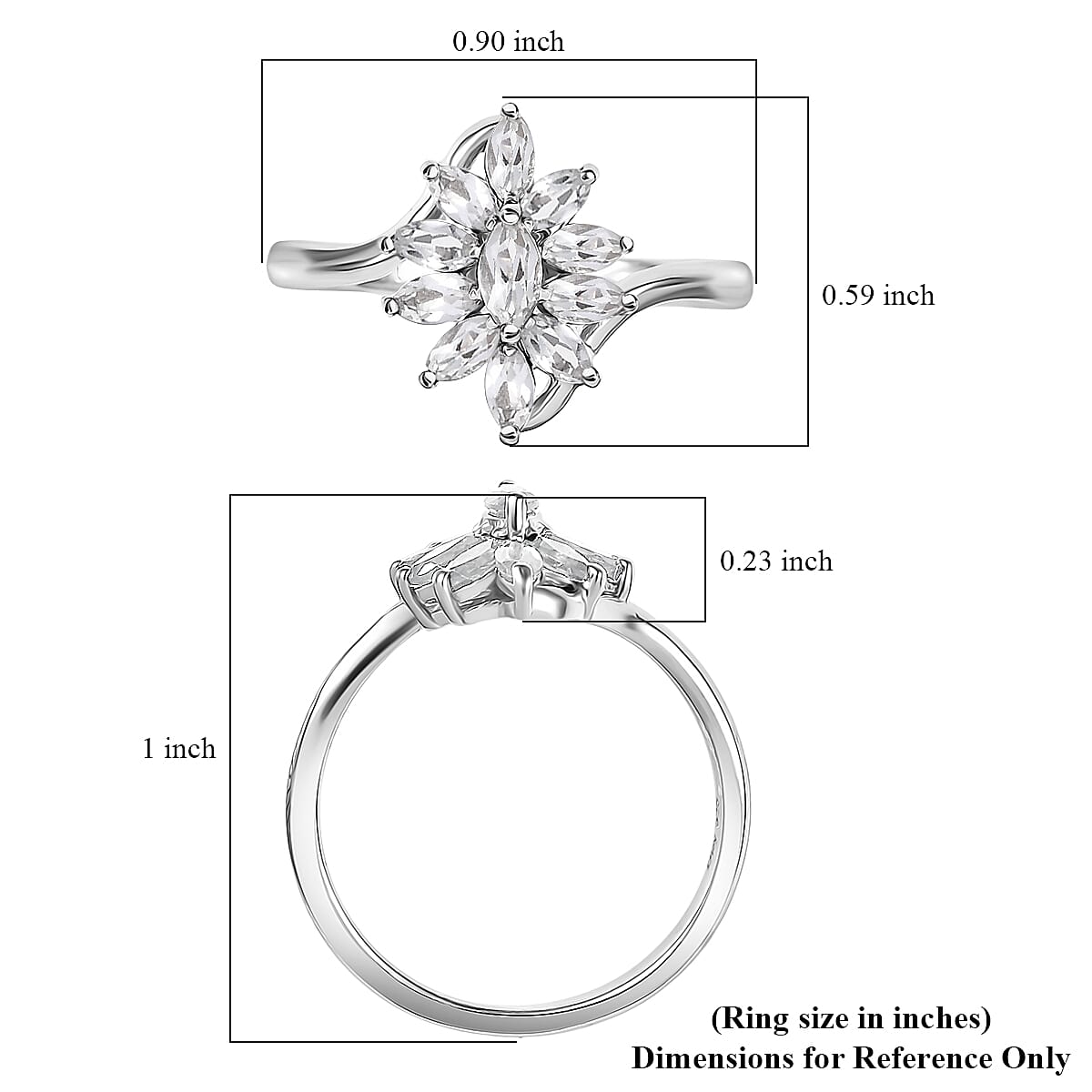 D'Joy White Topaz Ring in Rhodium Over Sterling Silver (Size 8.0) 1.15 ctw