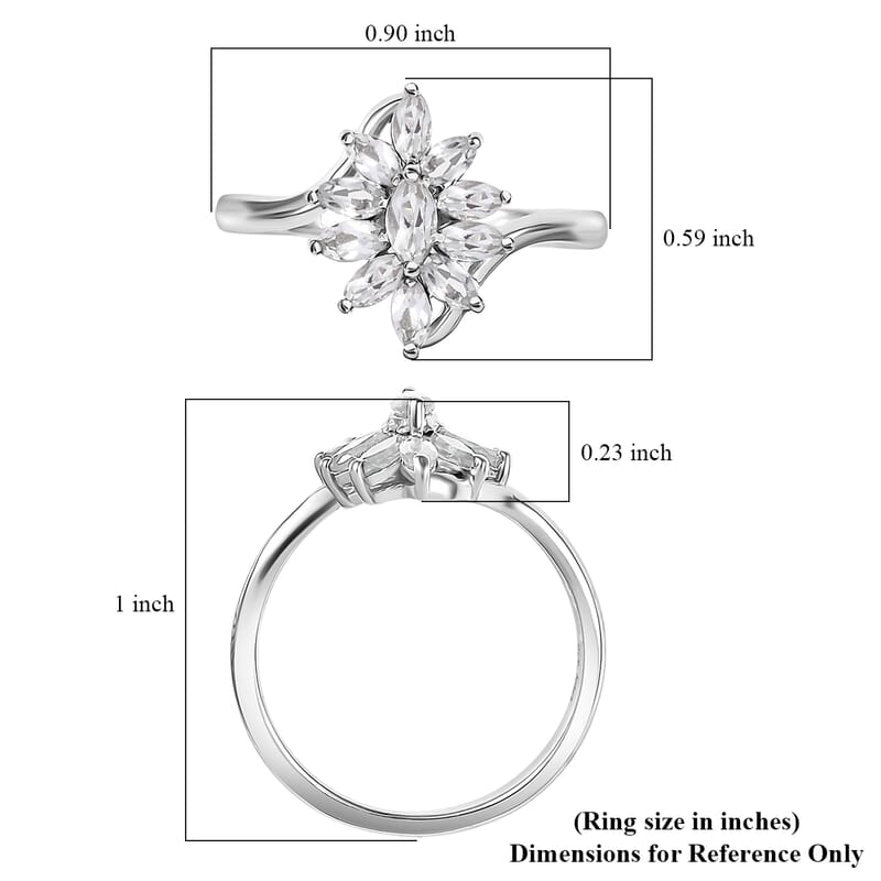 D'Joy White Topaz Ring in Rhodium Over Sterling Silver (Size 8.0) 1.15 ctw