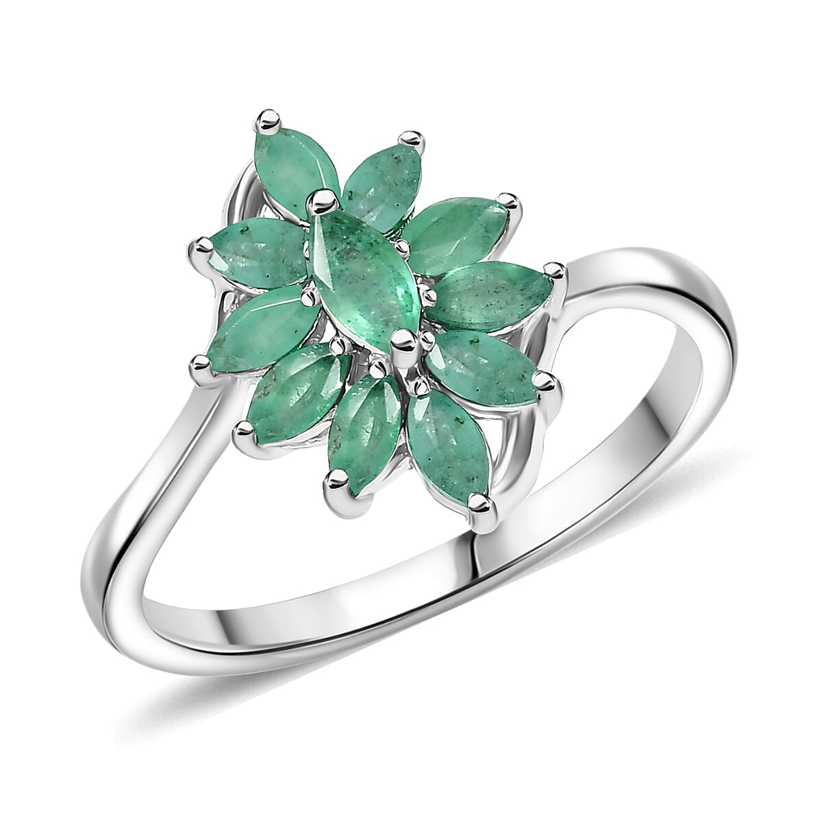 D'Joy Socoto Emerald 0.90 ctw Ring in Rhodium Over Sterling Silver (Size 7.0) image number 0