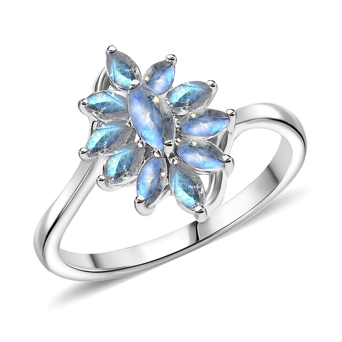 D'Joy Rainbow Moonstone 1.00 ctw Ring in Rhodium Over Sterling Silver (Size 5.0)