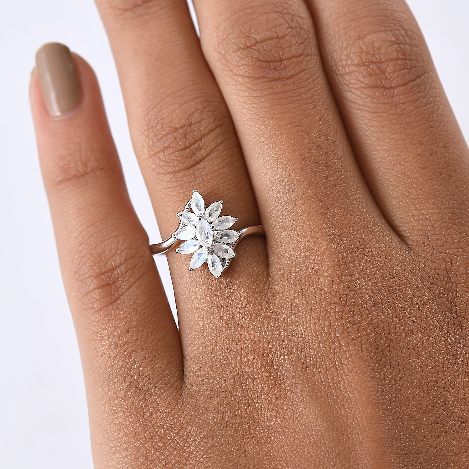 D'Joy Rainbow Moonstone 1.00 ctw Ring in Rhodium Over Sterling Silver (Size 5.0)