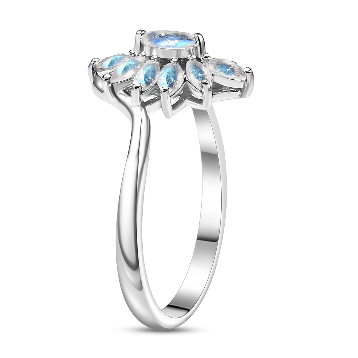 D'Joy Rainbow Moonstone 1.00 ctw Ring in Rhodium Over Sterling Silver (Size 5.0)