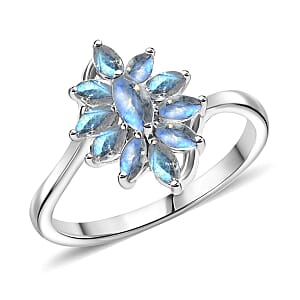 D'Joy Rainbow Moonstone 1.00 ctw Ring in Rhodium Over Sterling Silver (Size 7.0) 