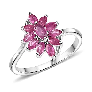 D'Joy Niassa Ruby (FF) 1.35 ctw Ring in Rhodium Over Sterling Silver (Size 5.0)