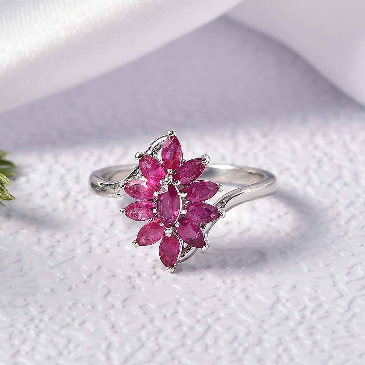 D'Joy Niassa Ruby (FF) 1.35 ctw Ring in Rhodium Over Sterling Silver (Size 5.0) image number 1