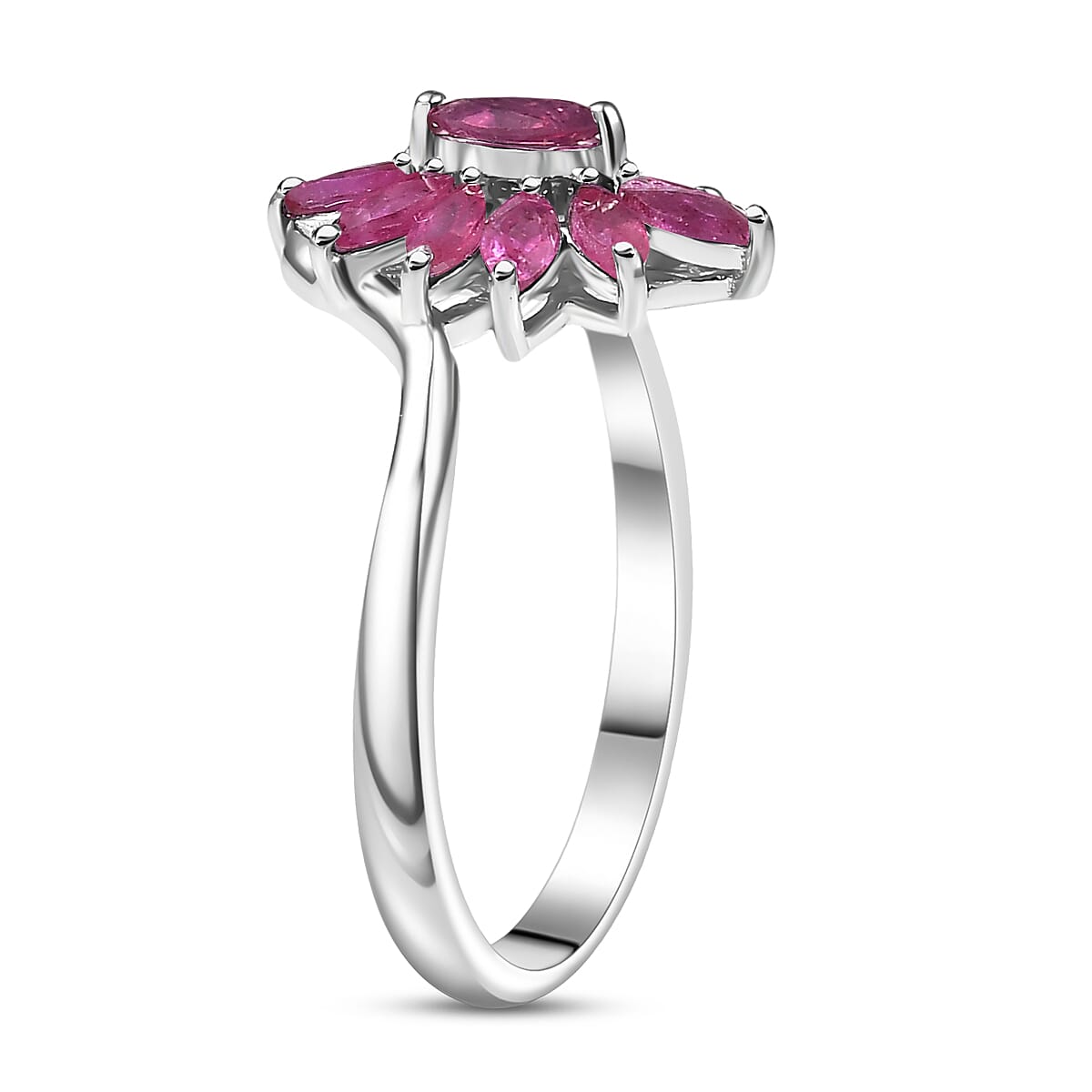 D'Joy Niassa Ruby (FF) 1.35 ctw Ring in Rhodium Over Sterling Silver (Size 5.0) image number 3