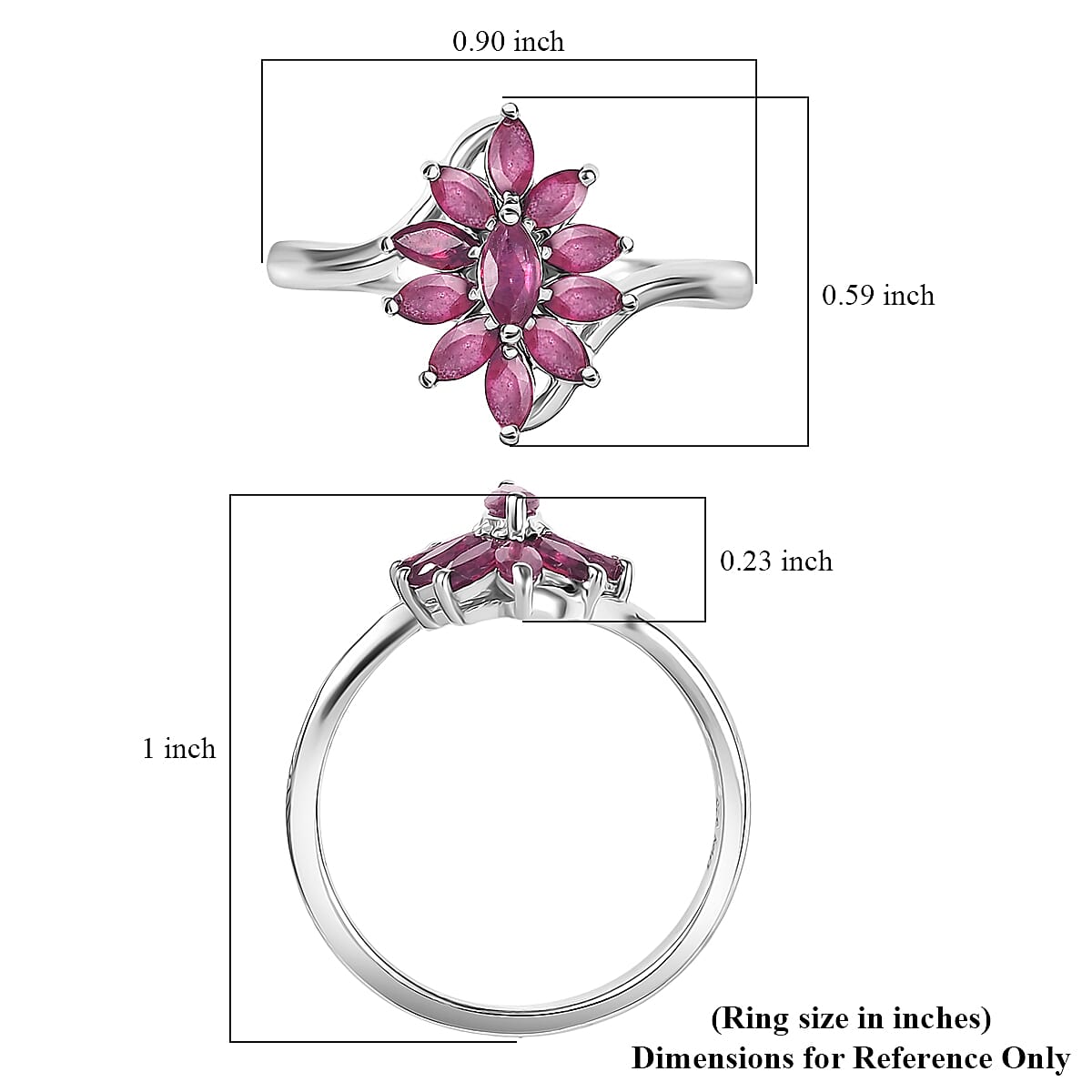 D'Joy Niassa Ruby (FF) 1.35 ctw Ring in Rhodium Over Sterling Silver (Size 5.0) image number 5
