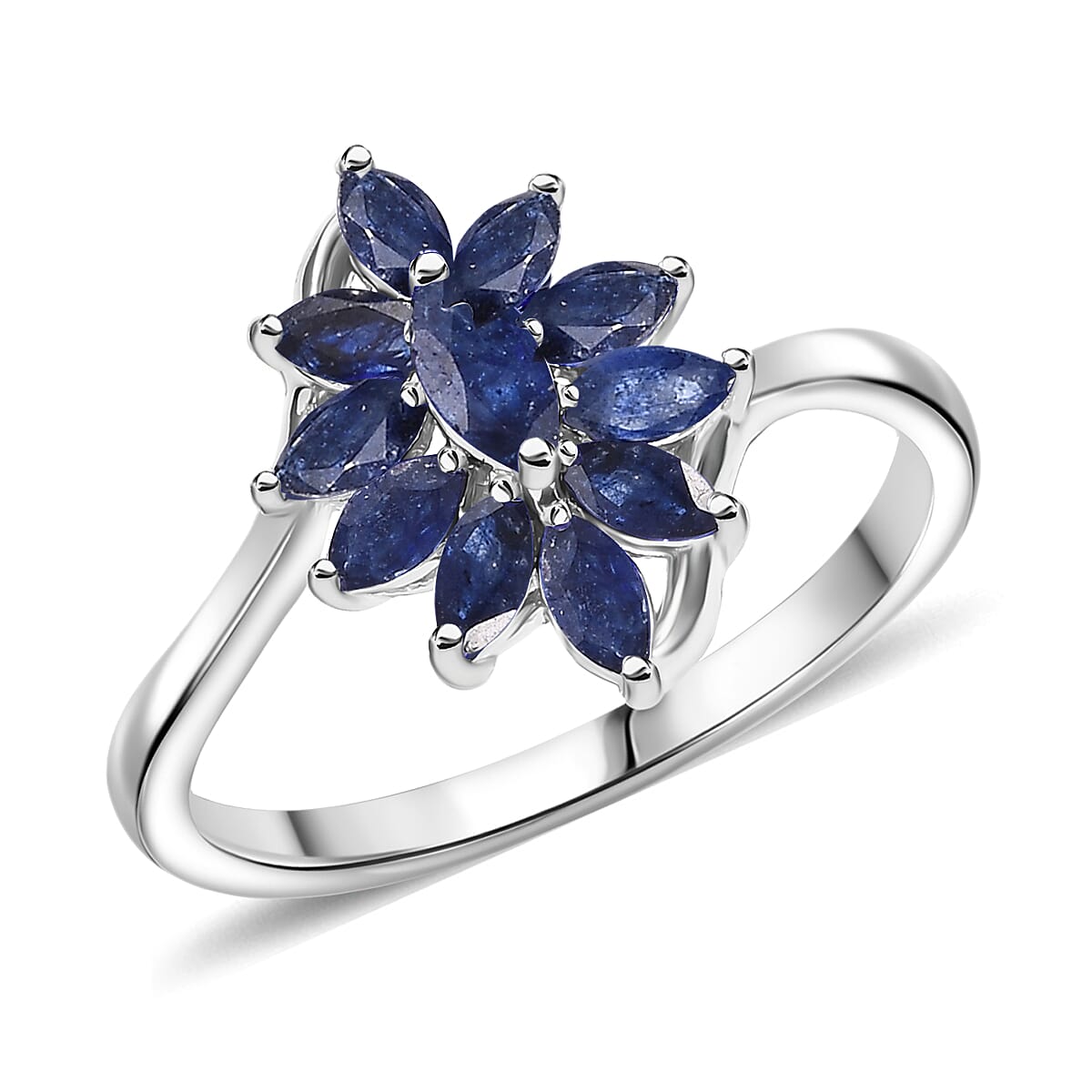 D'Joy Masoala Sapphire (D) 1.40 ctw Ring in Rhodium Over Sterling Silver (Size 5.0) image number 0