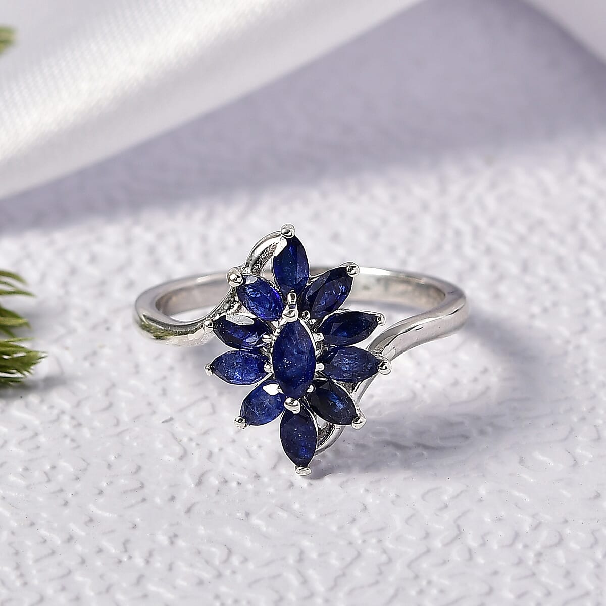 D'Joy Masoala Sapphire (D) 1.40 ctw Ring in Rhodium Over Sterling Silver (Size 5.0) image number 1