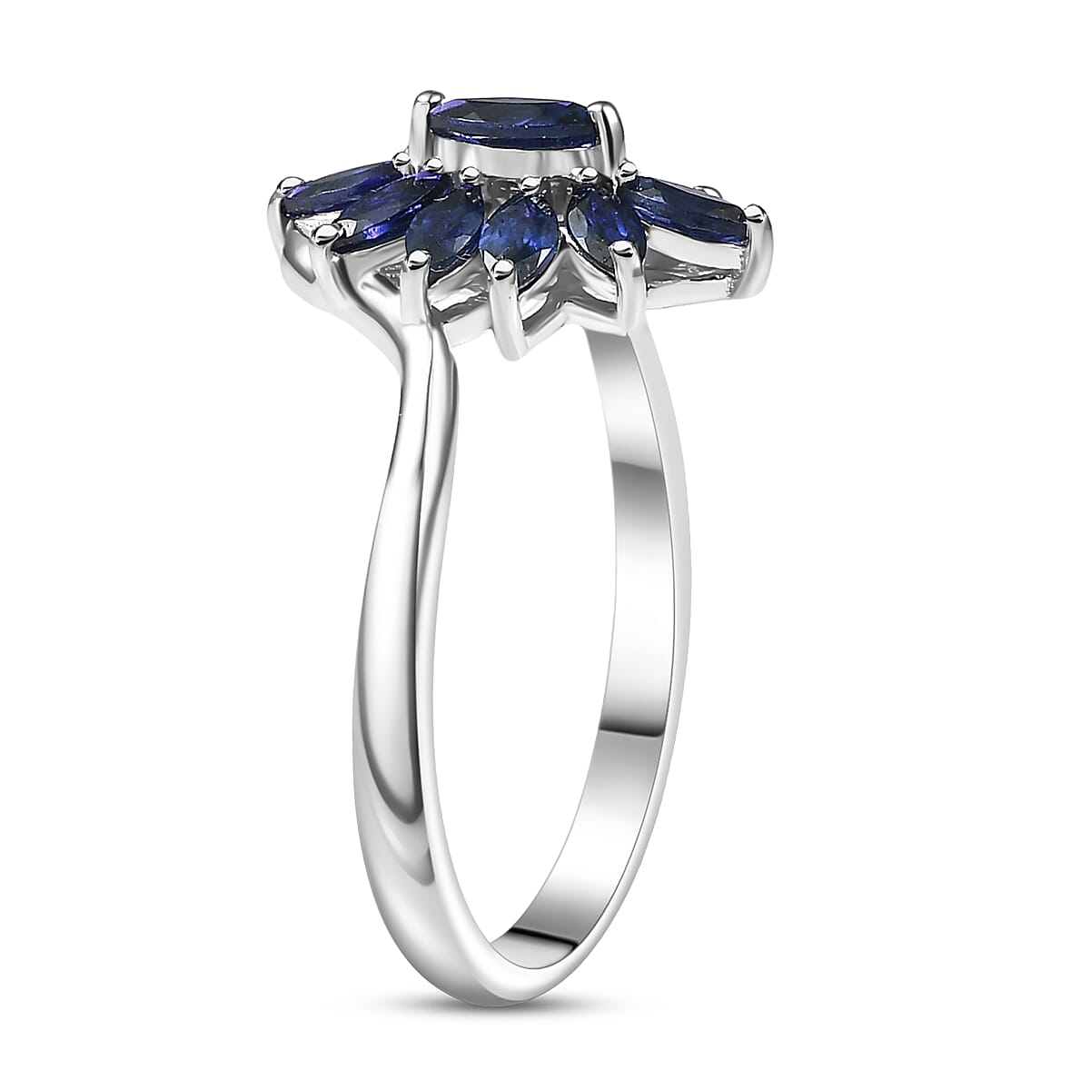 D'Joy Masoala Sapphire (D) 1.40 ctw Ring in Rhodium Over Sterling Silver (Size 5.0) image number 3