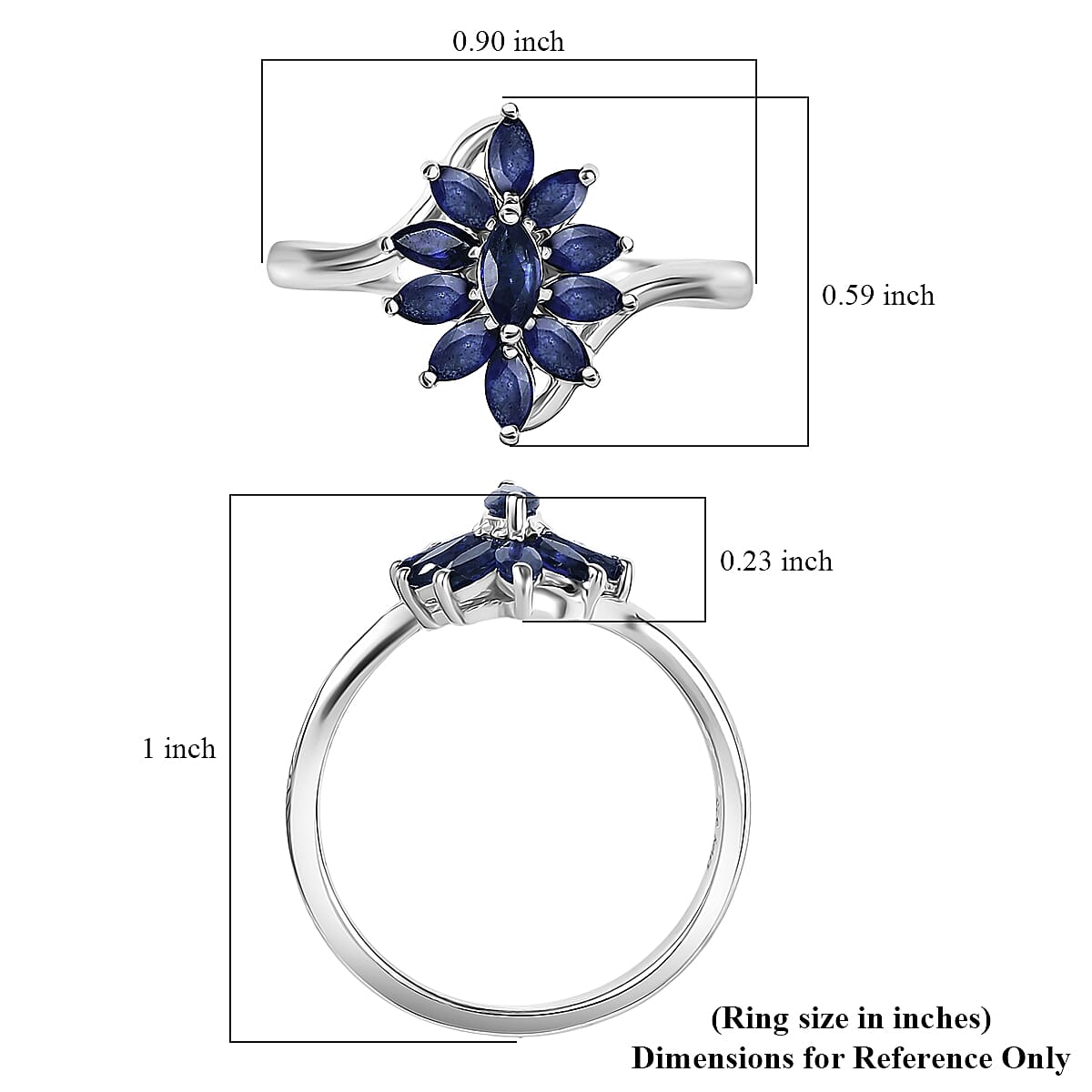 D'Joy Masoala Sapphire (D) 1.40 ctw Ring in Rhodium Over Sterling Silver (Size 5.0) image number 5