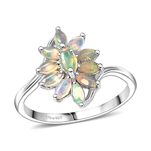 D'Joy Ethiopian Welo Opal 0.70 ctw Ring in Rhodium Over Sterling Silver (Size 6.0) 