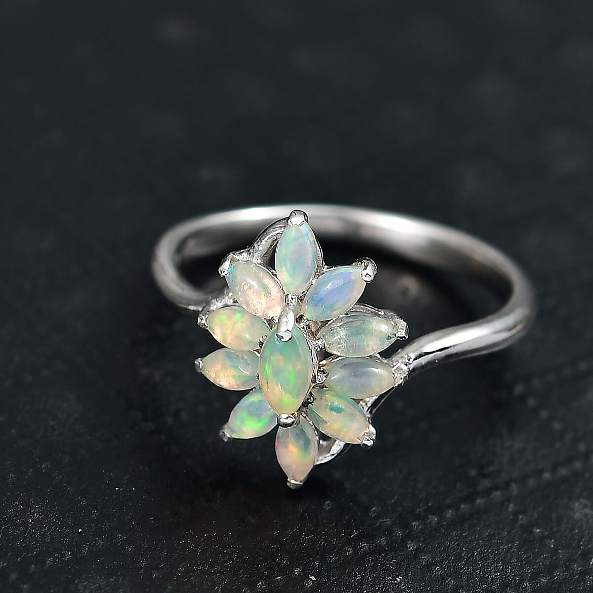 D'Joy Ethiopian Welo Opal 0.70 ctw Ring in Rhodium Over Sterling Silver (Size 6.0)  image number 1