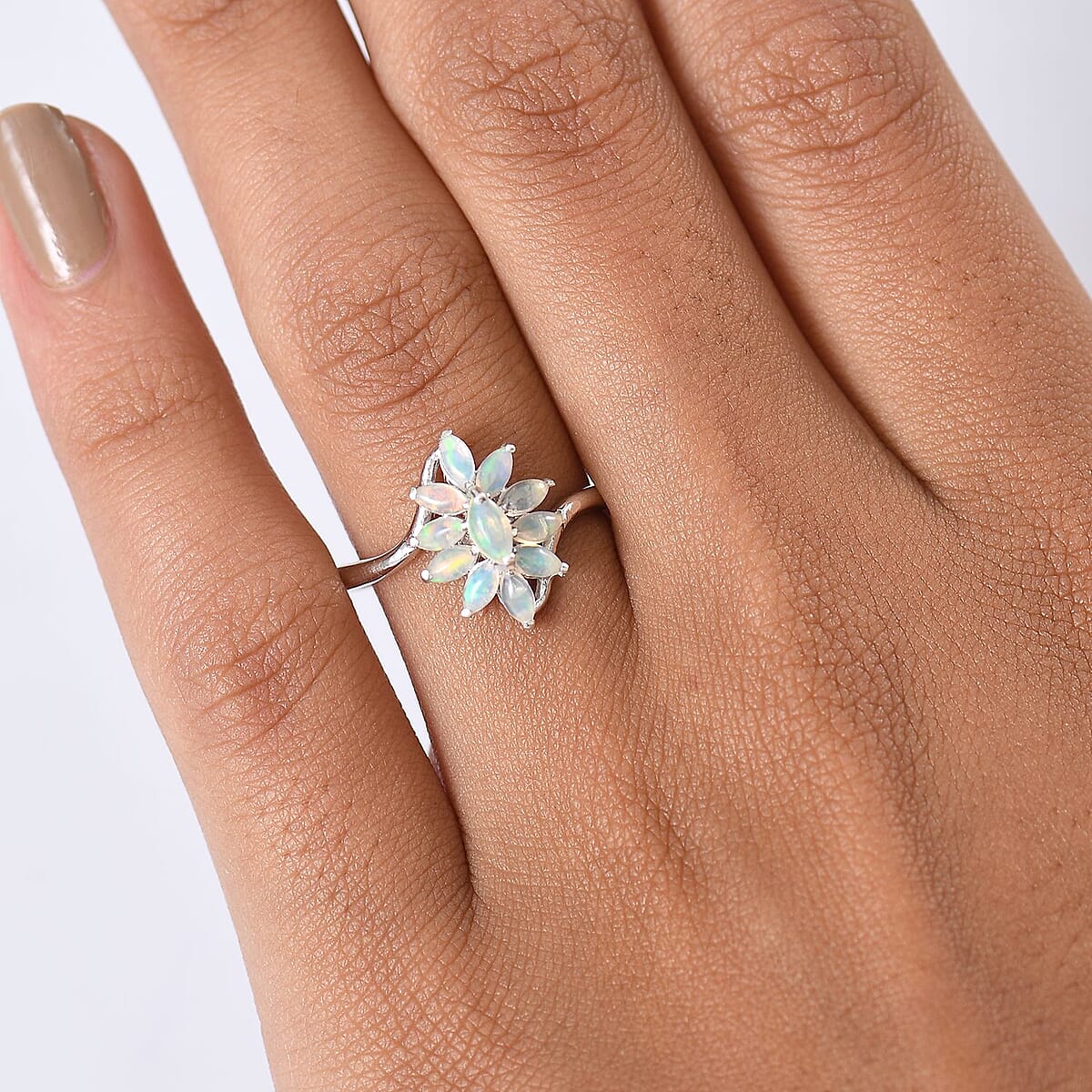 D'Joy Ethiopian Welo Opal 0.70 ctw Ring in Rhodium Over Sterling Silver (Size 6.0)  image number 2