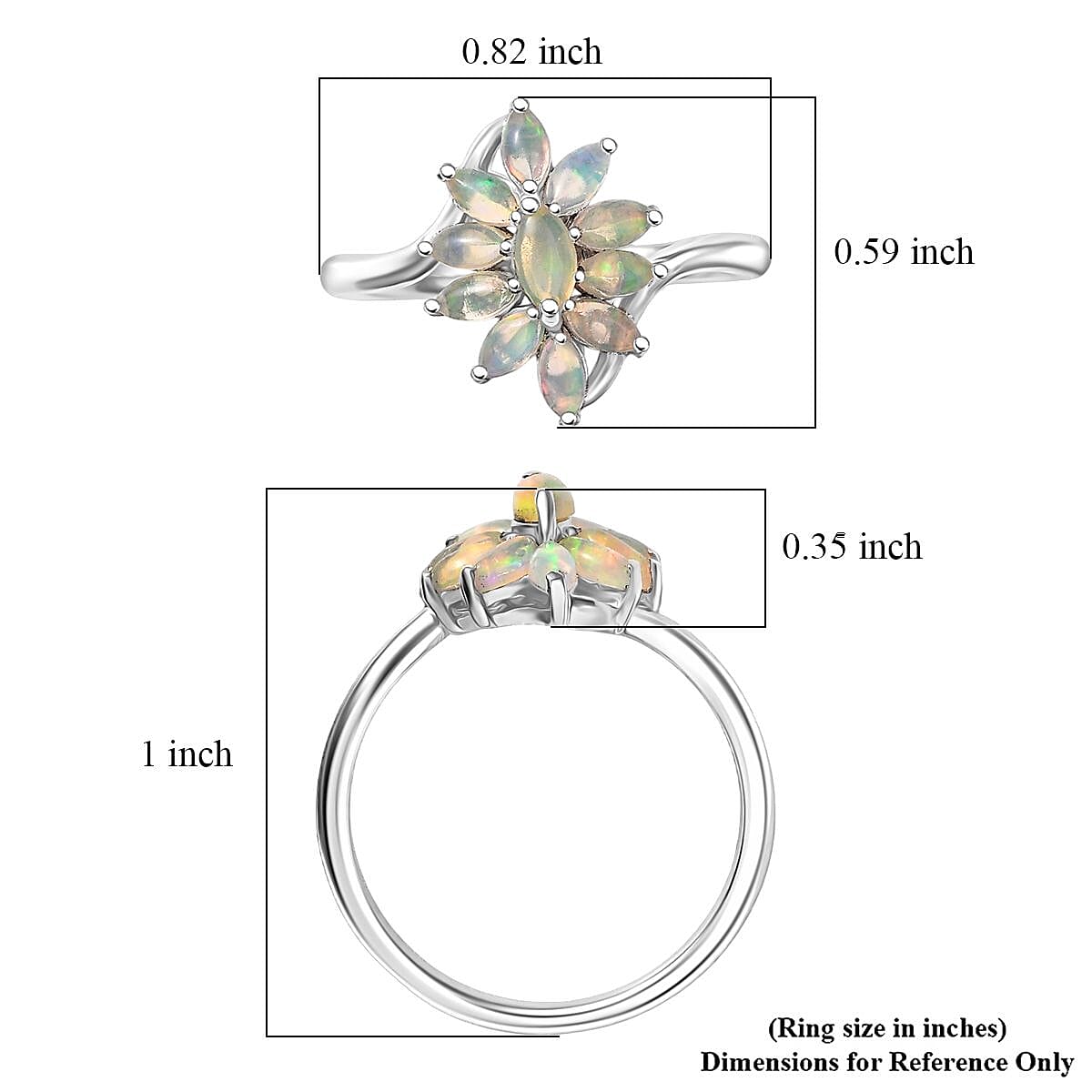 D'Joy Ethiopian Welo Opal 0.70 ctw Ring in Rhodium Over Sterling Silver (Size 6.0)  image number 5