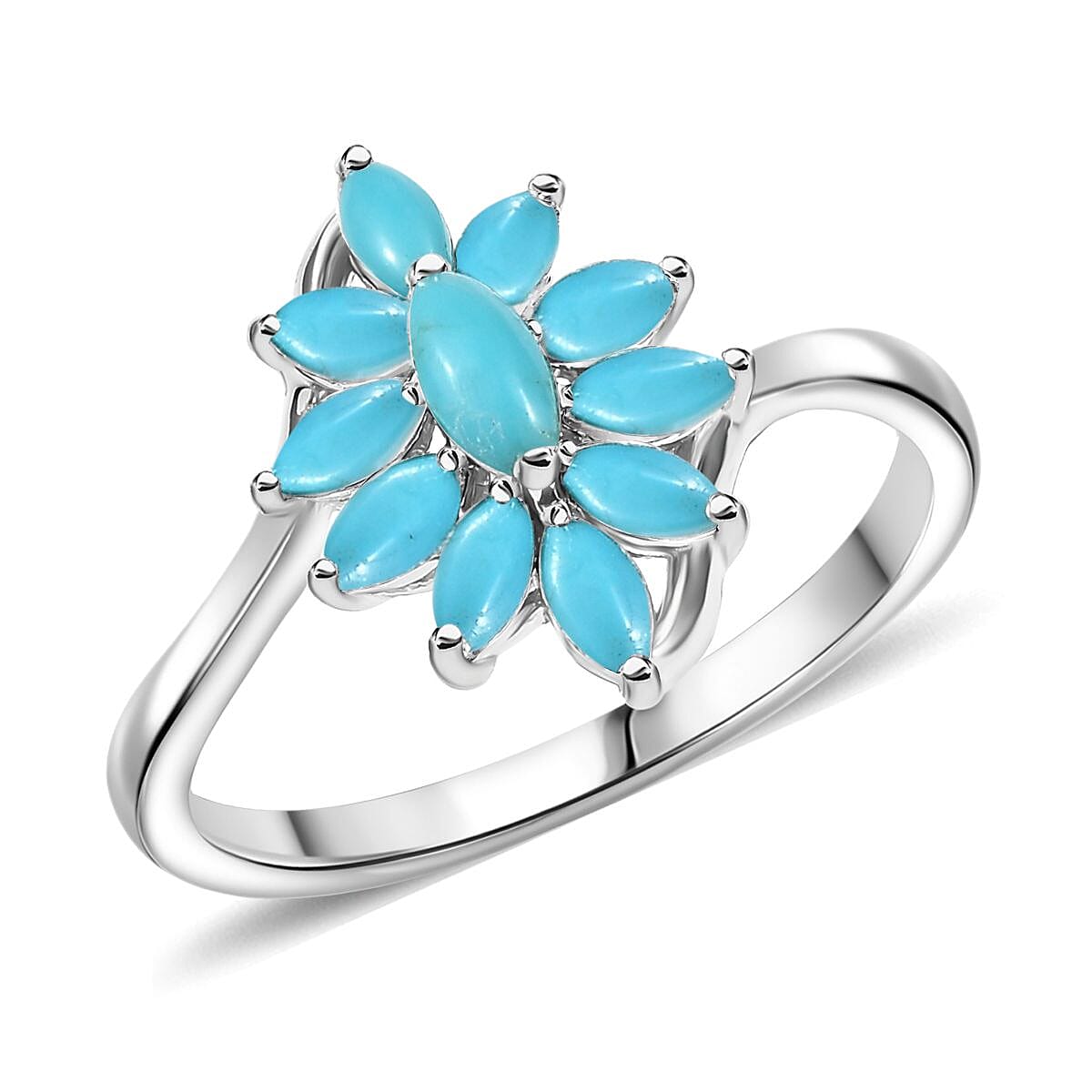 D'Joy Premium Sleeping Beauty Turquoise 1.00 ctw Ring in Rhodium Over Sterling Silver (Size 7.0)  image number 0